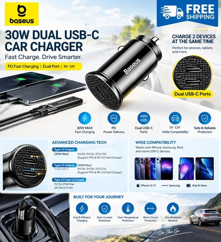 Baseus 30w dual - 30w, car